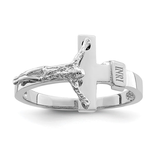 High-Quality 14K White Gold Polished INRI Crucifix Ring | Stylish Value Piece