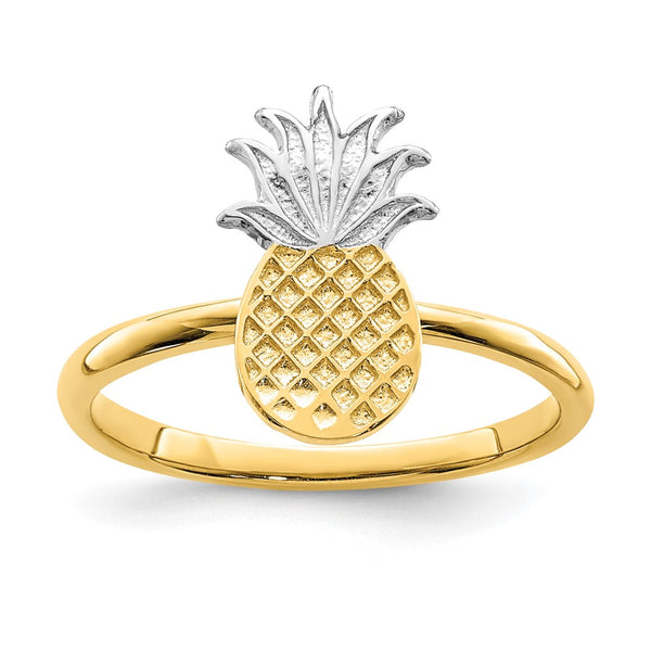14K Gold Pineapple Ring with White Rhodium