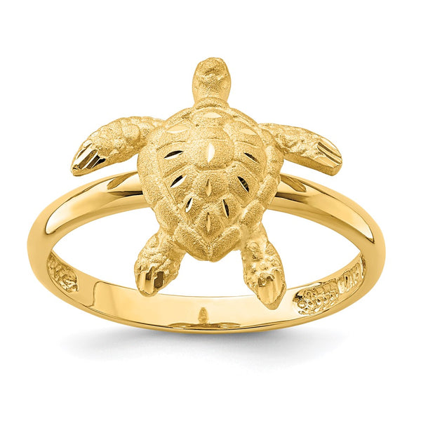 14K Dual Finish Turtle Ring - Brushed Polished, 6g