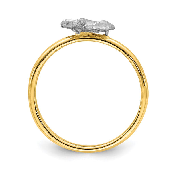 14K Two-Tone Plumeria Flower Ring - Brushed Polished Finishes