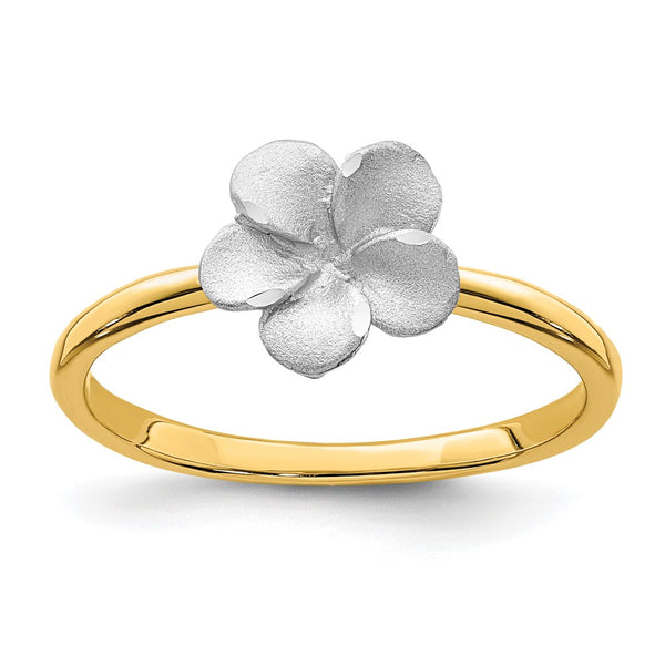 14K Two-Tone Plumeria Flower Ring - Brushed Polished Finishes