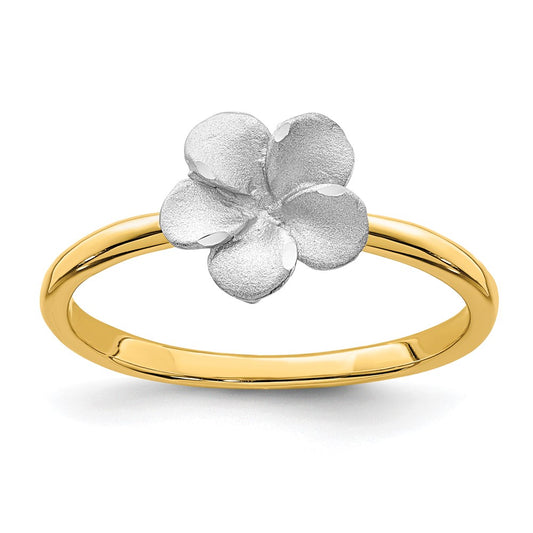 Buy Stylish 14K Two-Tone Plumeria Flower Ring - Brushed & Polished Finishes