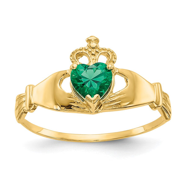 14K Green Cubic Zirconia Claddagh Ring