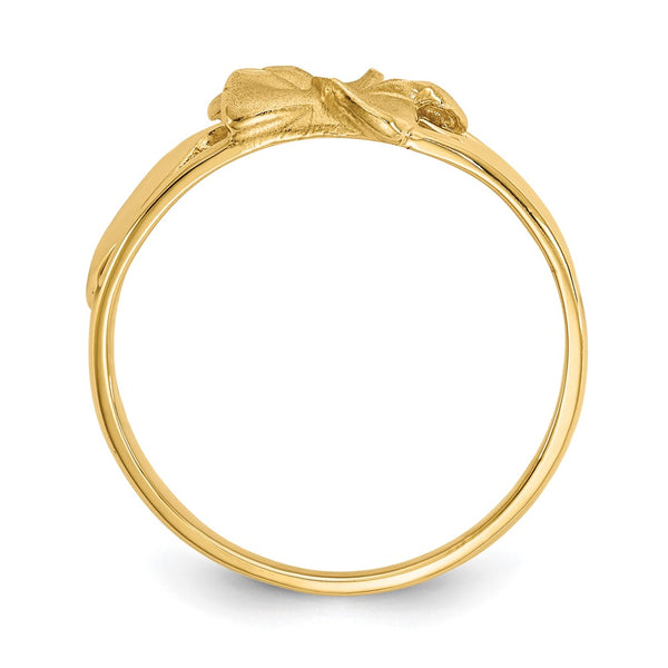 14K Gold Satin Finish Plumeria Ring with Diamond-Cut Accents