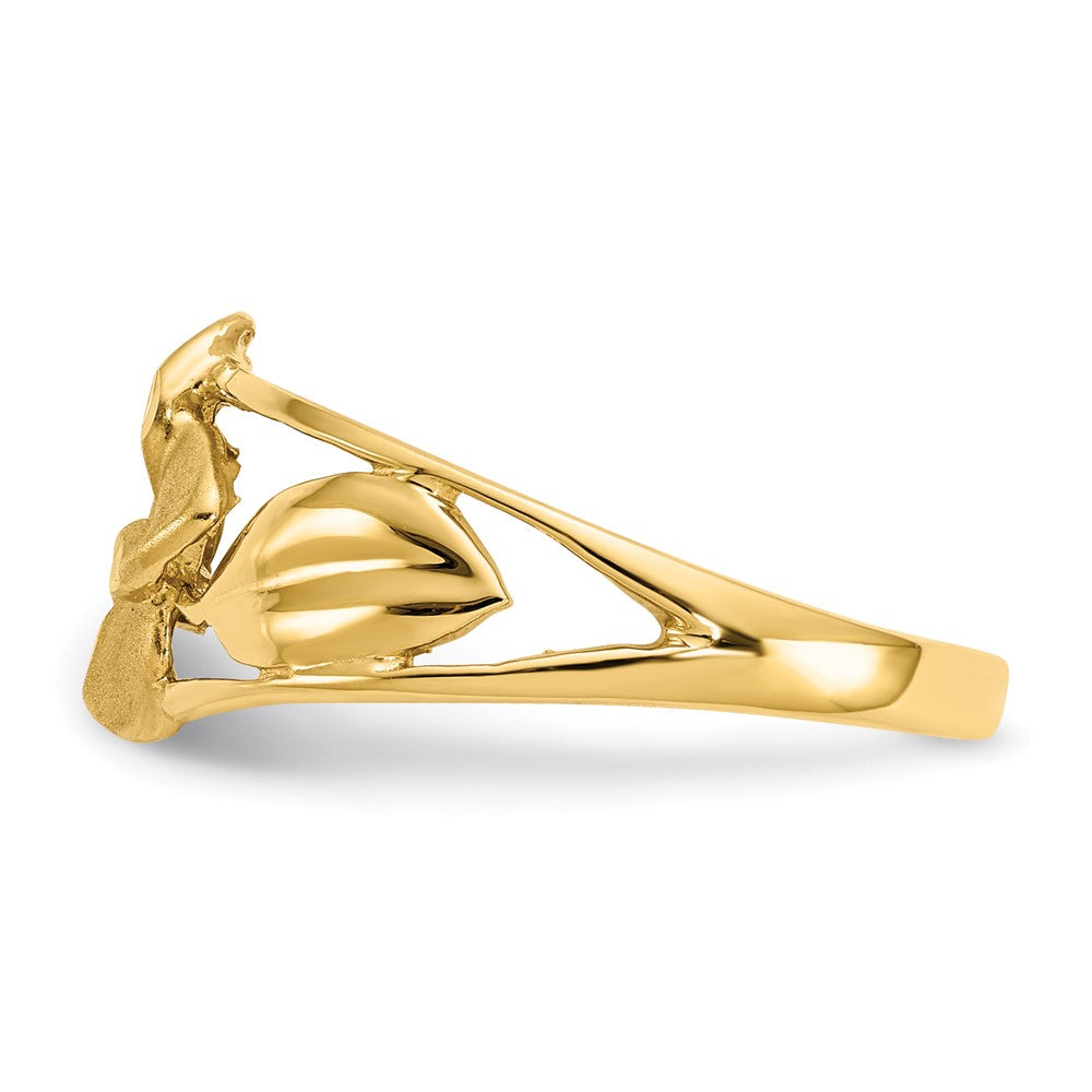 Shop 14K Gold Satin Finish Plumeria Ring with Diamond-Cut Accents, Stylish!