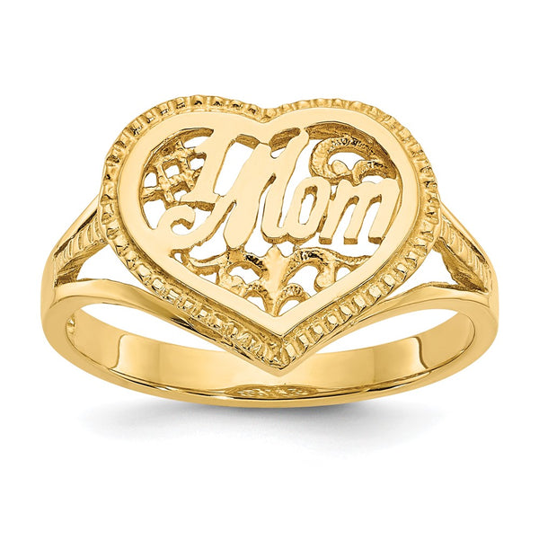 14K Gold Heart Ring - #1 Mom, Moms