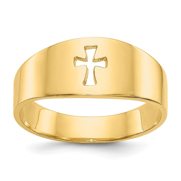 14K Gold Polished Cut-Out Cross Ring