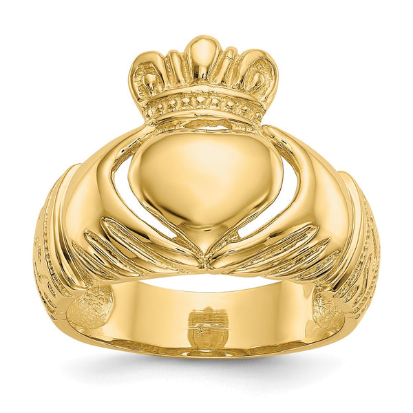 14K Polished Domed Claddagh Band Ring