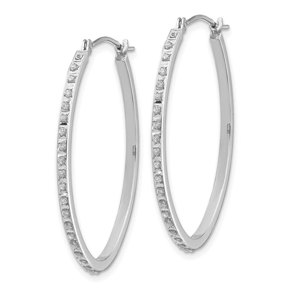 14K White Gold Oval Hinged Hoop Earrings with Diamond Accents - Style GR1-1002143