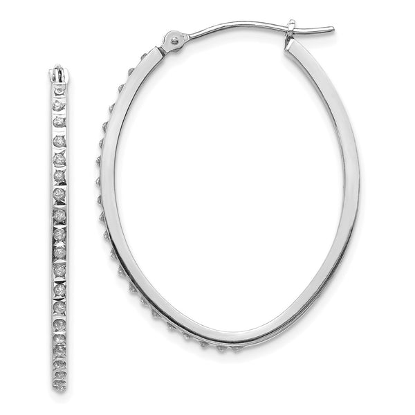14K White Gold Oval Hinged Hoop Earrings with Diamond Accents - Style GR1-1002143
