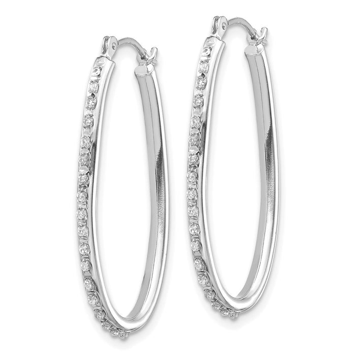 Exclusive 14K White Gold Oval Hinged Hoop Earrings with Diamond Accents - Luxury!-2
