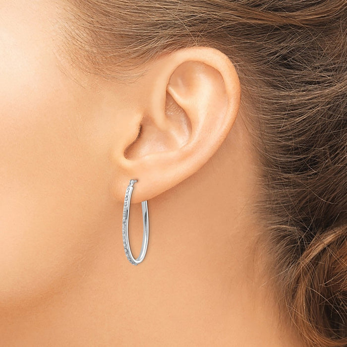 Exclusive 14K White Gold Oval Hinged Hoop Earrings with Diamond Accents - Luxury!-3