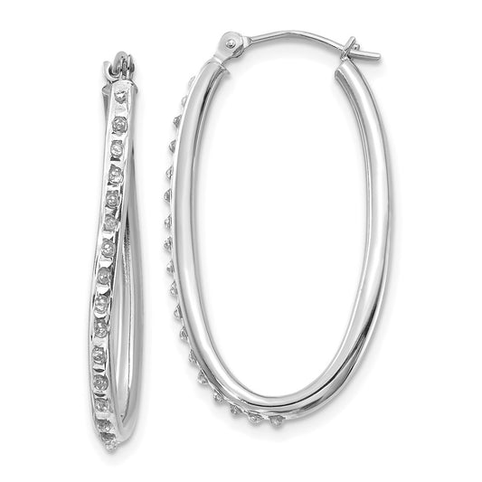 Exclusive 14K White Gold Oval Hinged Hoop Earrings with Diamond Accents - Luxury!