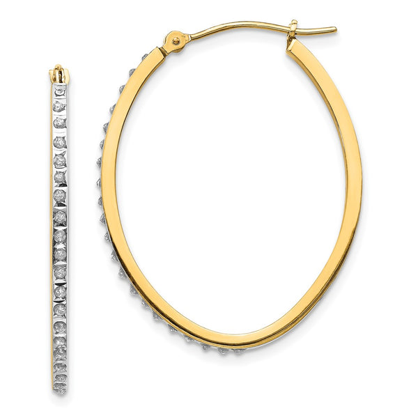 14K Gold Oval Hinged Hoop Earrings with Diamond Accents - Style GR1-1002144