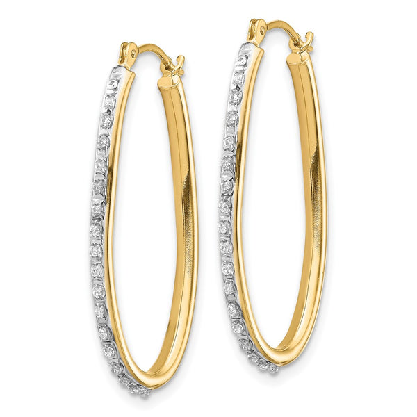 14K Gold Diamond Oval Twist Hoop Earrings