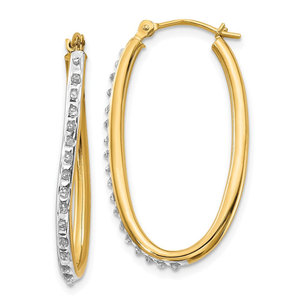 14K Gold Diamond Oval Twist Hoop Earrings