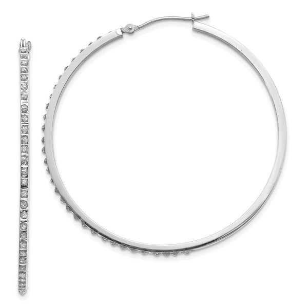 14K White Gold Hinged Hoop Earrings with Large Diamonds