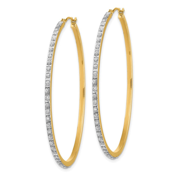 14K Gold Large Round Hinged Hoop Earrings with Diamonds