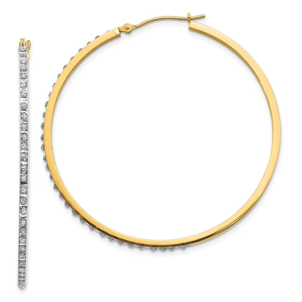 14K Gold Large Round Hinged Hoop Earrings with Diamonds