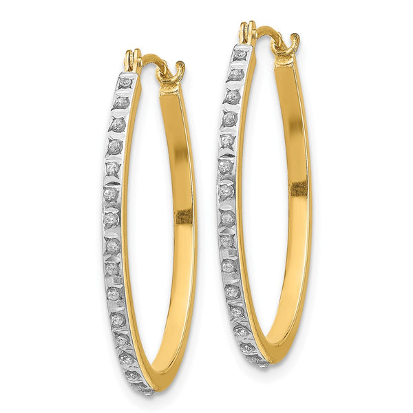 14K Gold Diamond Oval Hinged Hoop Earrings, 1.5"