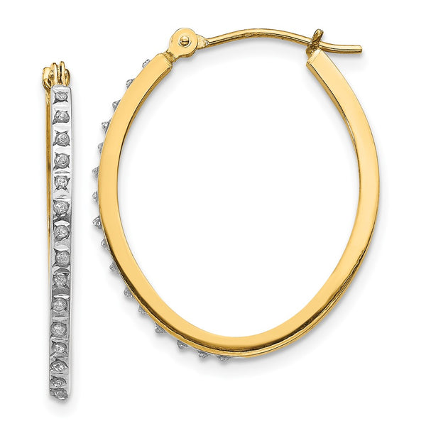 14K Gold Diamond Oval Hinged Hoop Earrings, 1.5"