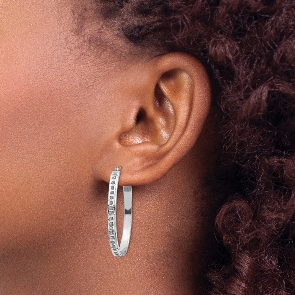 Buy Exclusive 14K White Gold Oval Hinged Hoop Earrings with Diamond Accents