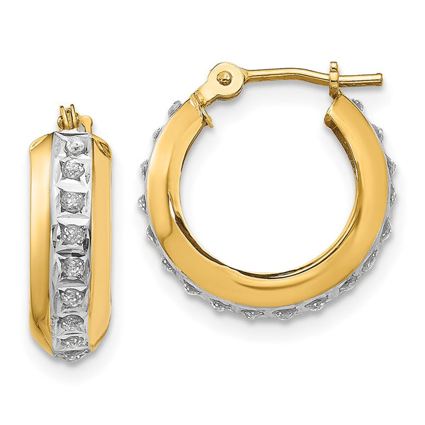 14K Gold Diamond-Studded Round Huggy Hoop Earrings