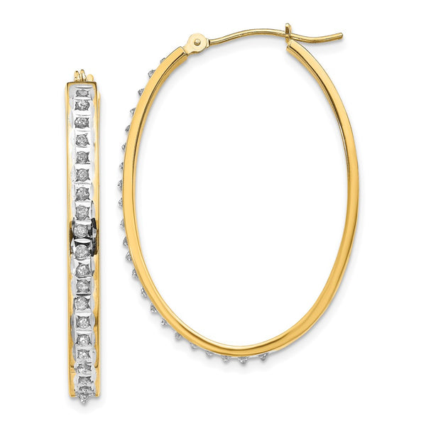 14K Gold Oval Hinged Hoop Earrings with Diamond Accents - Style GR1-1016504