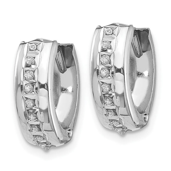 14K White Gold Diamond-Studded Round Huggy Hoop Earrings 12mm