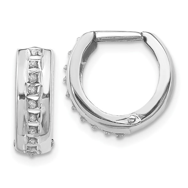 14K White Gold Diamond-Studded Round Huggy Hoop Earrings 12mm