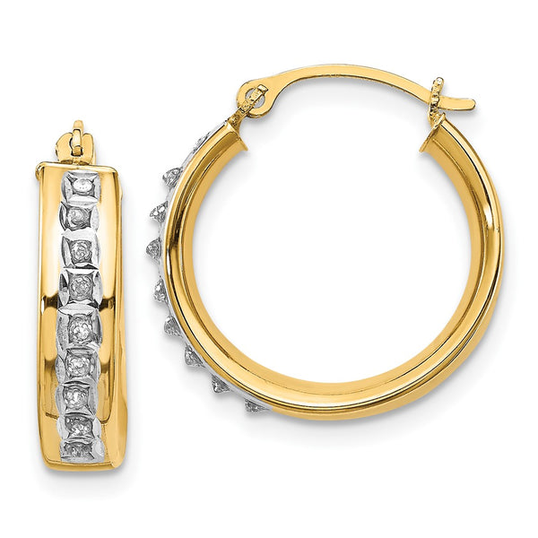 14K Diamond-Encrusted Round Hoop Earrings