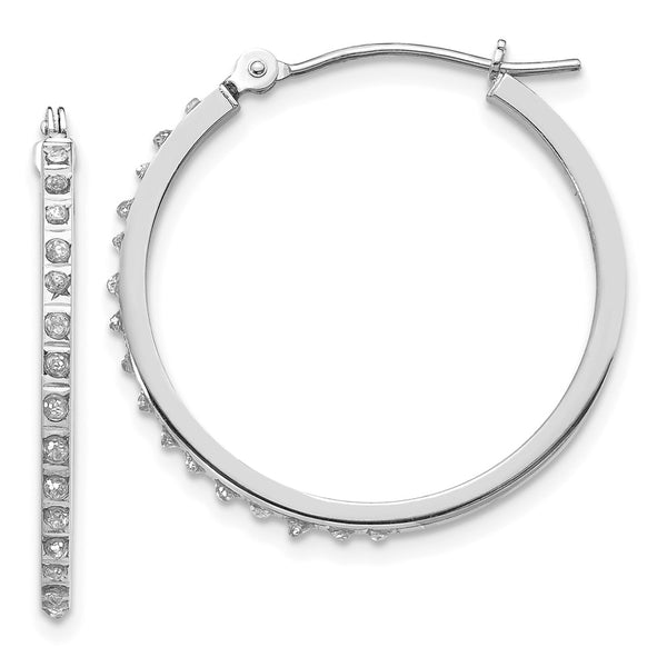 14K White Gold Diamond-Studded Round Hoop Earrings