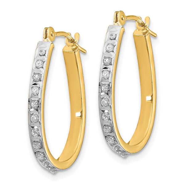 14K Yellow Gold & Rhodium-Plated Diamond Oval Hoop Earrings