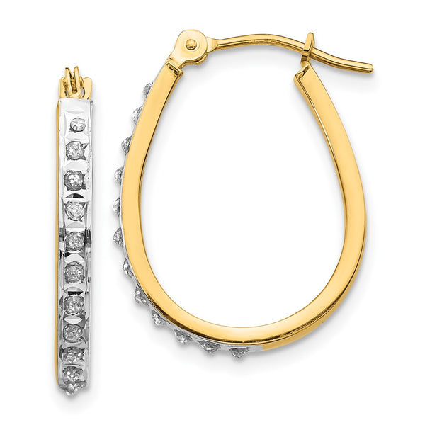 14K Yellow Gold & Rhodium-Plated Diamond Oval Hoop Earrings