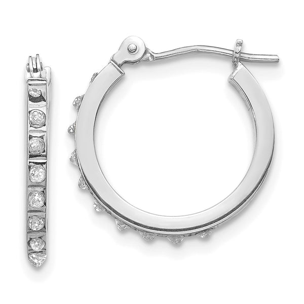 Shop Stylish 14K White Gold Diamond-Studded Hinged Hoop Earrings, 1.5"