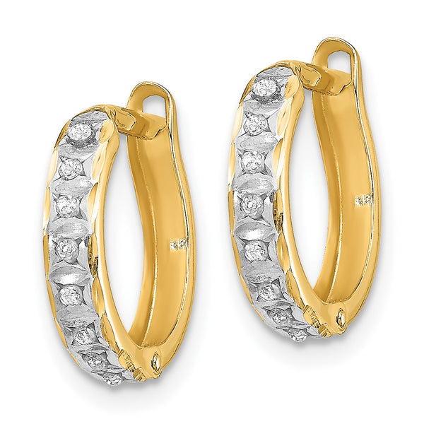 14K Gold Diamond-Encrusted Round Hinged Hoop Earrings