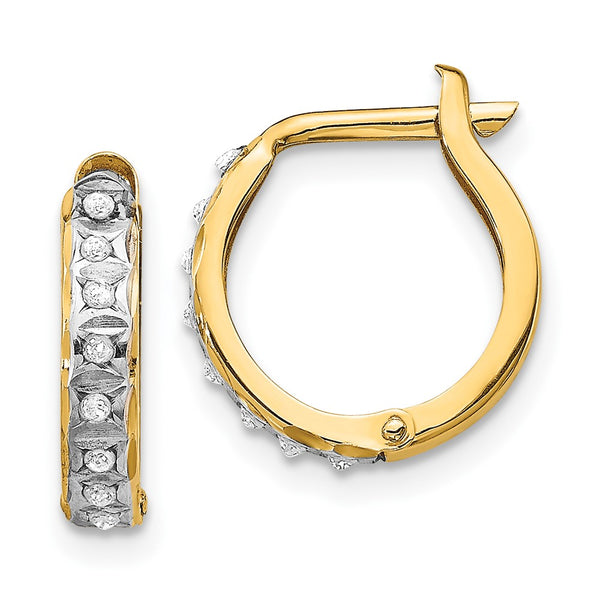 14K Gold Diamond-Encrusted Round Hinged Hoop Earrings