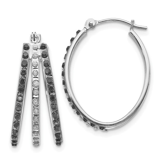 Shop Stylish 14K White Gold Diamond-Studded Black & White Triple Oval Hoop Earrings