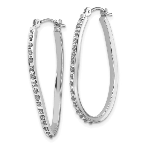 14K White Gold Diamond Twist Hoop Earrings, 1.5"