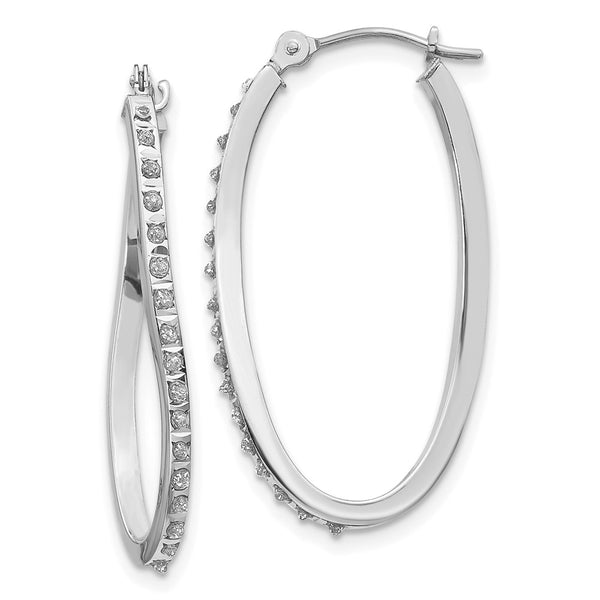 14K White Gold Diamond Twist Hoop Earrings, 1.5"