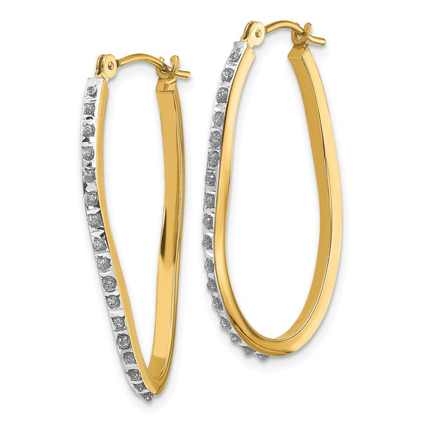 14K Gold Diamond Twist Hoop Earrings - 1.5"
