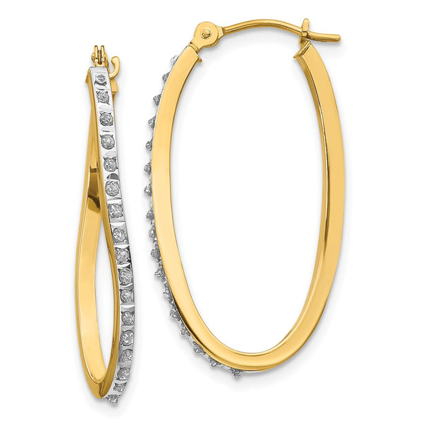 14K Gold Diamond Twist Hoop Earrings - 1.5"