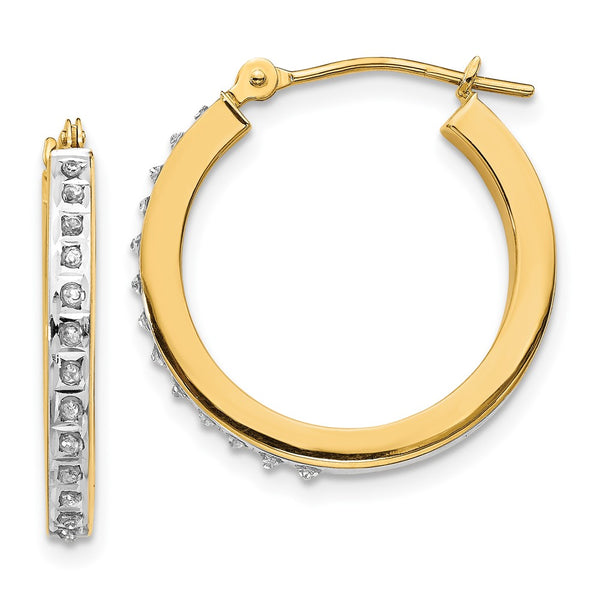 14K Gold Diamond-Studded Round Hinged Hoop Earrings - Style GR1-1016527