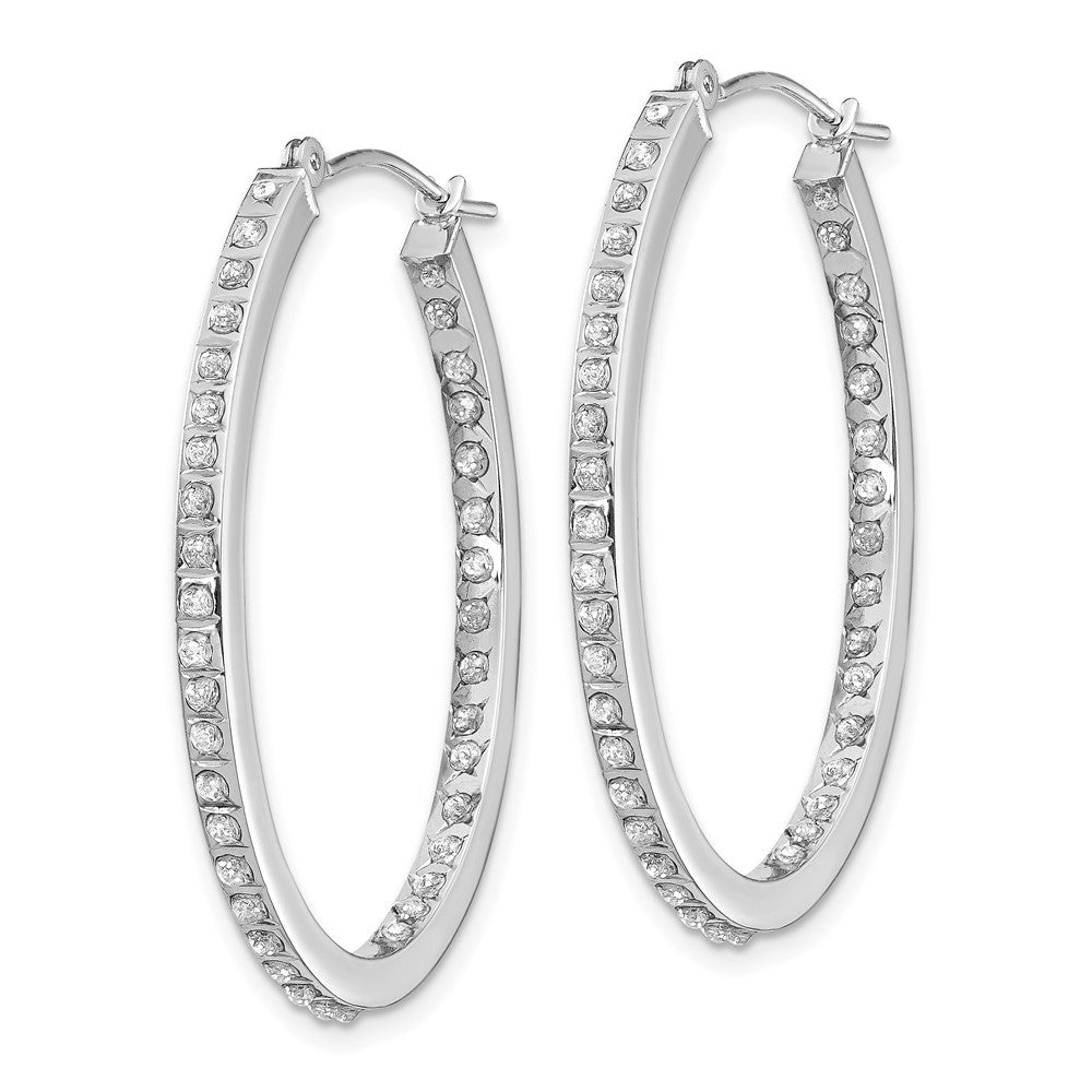 Buy Stylish 14K White Gold Diamond-Studded Oval Hinged Hoop Earrings