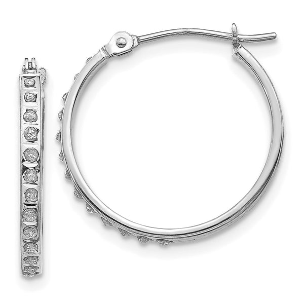 14K White Gold Diamond-Studded Hoop Earrings - 1.5" - Style GR1-1016535