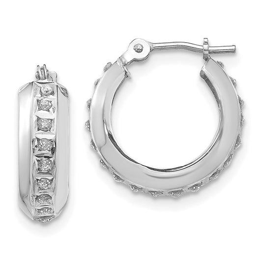 High-Quality 14K White Gold Diamond-Studded Hinged Hoop Earrings - Stylish Value!
