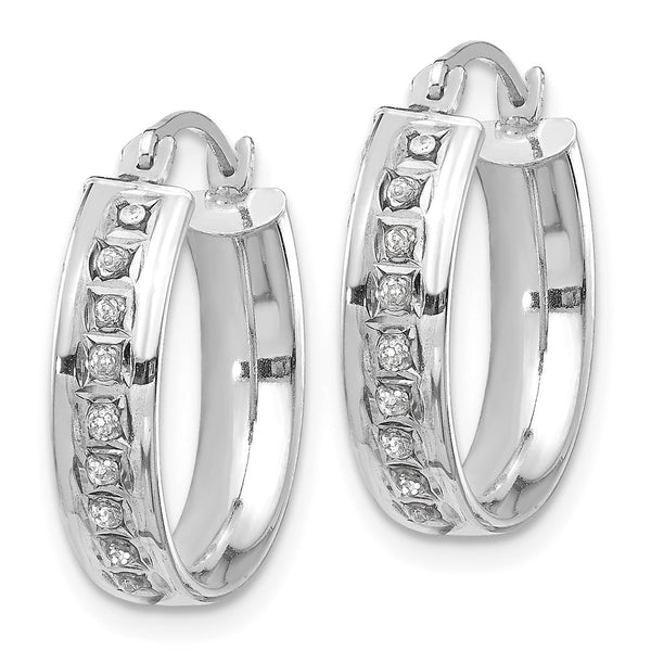 14K White Gold Round Hoop Earrings with Diamond Accents