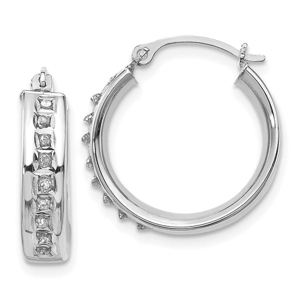 14K White Gold Round Hoop Earrings with Diamond Accents