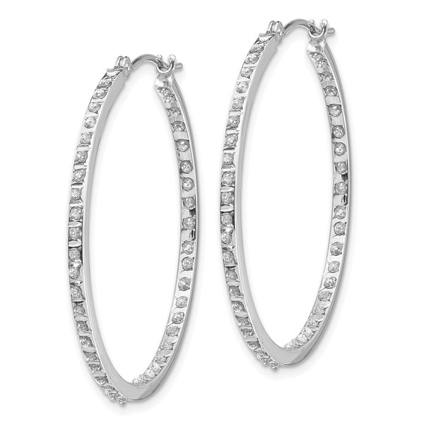 14K White Gold Diamond-Studded Round Hinged Hoop Earrings