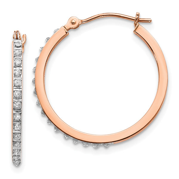 14K Rose Gold Diamond-Studded Hinged Hoop Earrings - Style GR1-1002295